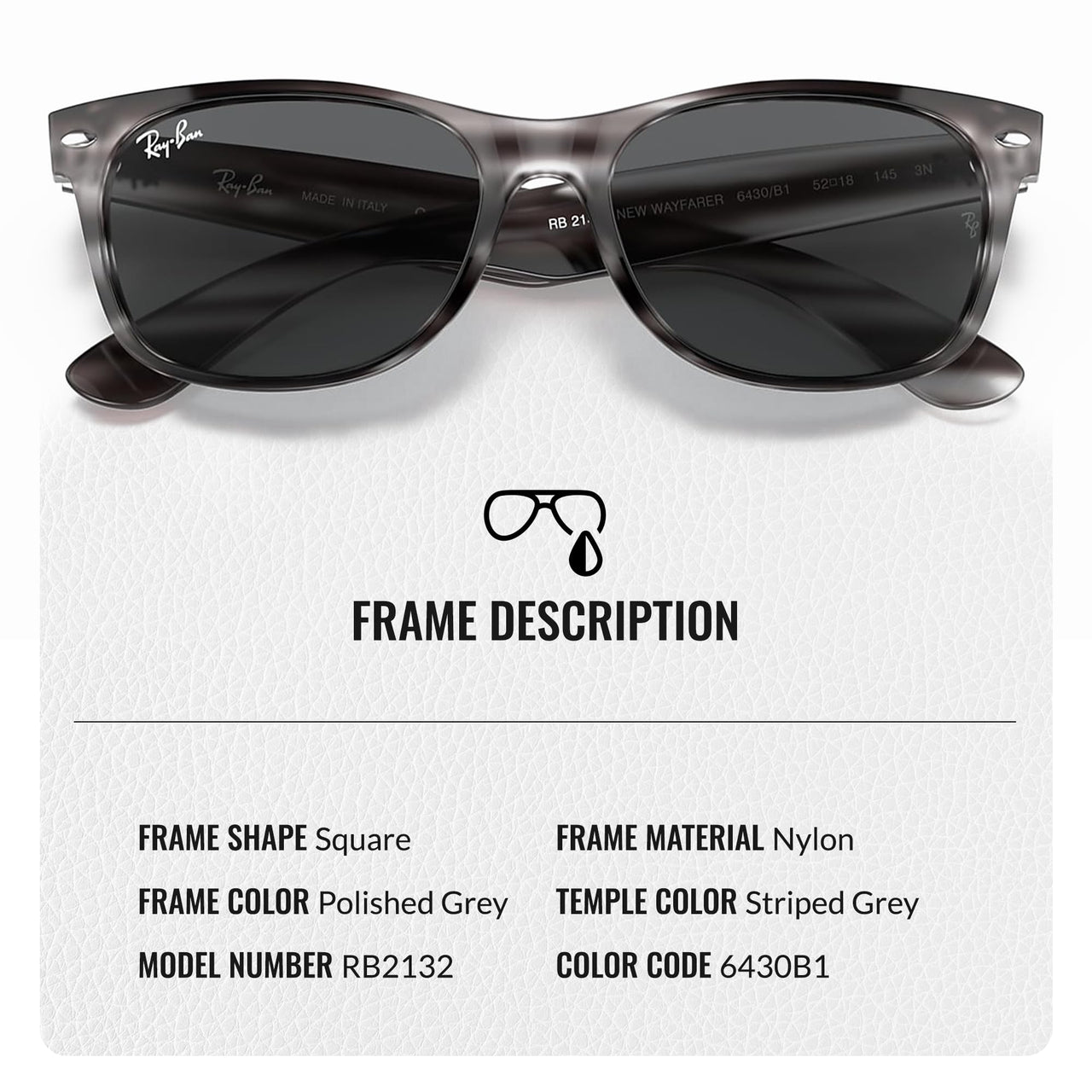Ray-Ban RB2132 NEW WAYFARER COLOR MIX Square Shaped Non-Polarized Sunglasses for Men & Women – Includes Official RAYBAN Eyewear Kit – Ideal Formal & Casual Wear Sunglasses – Dark Grey Lens