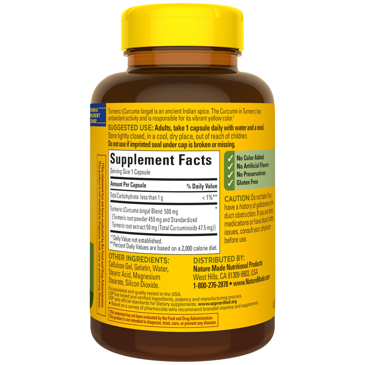 Nature Made Turmeric Curcumin 500 mg, Turmeric Curcumin Supplement for Antioxidant Support, Herbal Supplements, 120 Capsules, 120 Day Supply