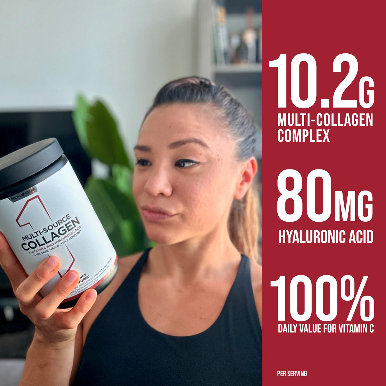 Rule 1 Proteins Multi-Source Collagen Powder - Bovine, Chicken, Fish & Eggshell Collagen Sources + Hyaluronic Acid & Vitamin C for Hair, Skin, & Nail Support (25 Servings, Unflavored)