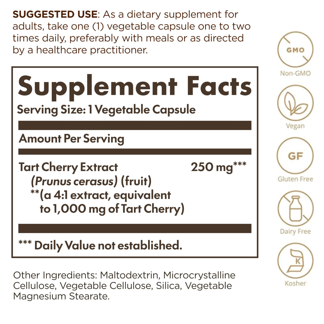 Solgar Tart Cherry 1000 mg, 90 Vegetable Capsules - Antioxidant with Quercetin, Chlorogenic Acid & Anthocyanins Compounds - Non-GMO, Vegan, Gluten Free, Dairy Free - 90 Servings
