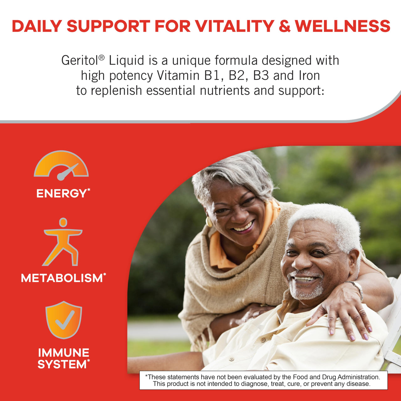 Geritol Liquid Vitamin and Iron Supplement, Energy Support, Contains High Potency B-Vitamins and Iron, Pleasant Tasting, Easy to Swallow, No Artificial Sweeteners, Non-GMO, 12 Oz