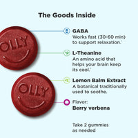 Thumbnail for OLLY Goodbye Stress Gummy, GABA, L-Theanine, Lemon Balm, Stress Relief Supplement, Berry - 60 Count