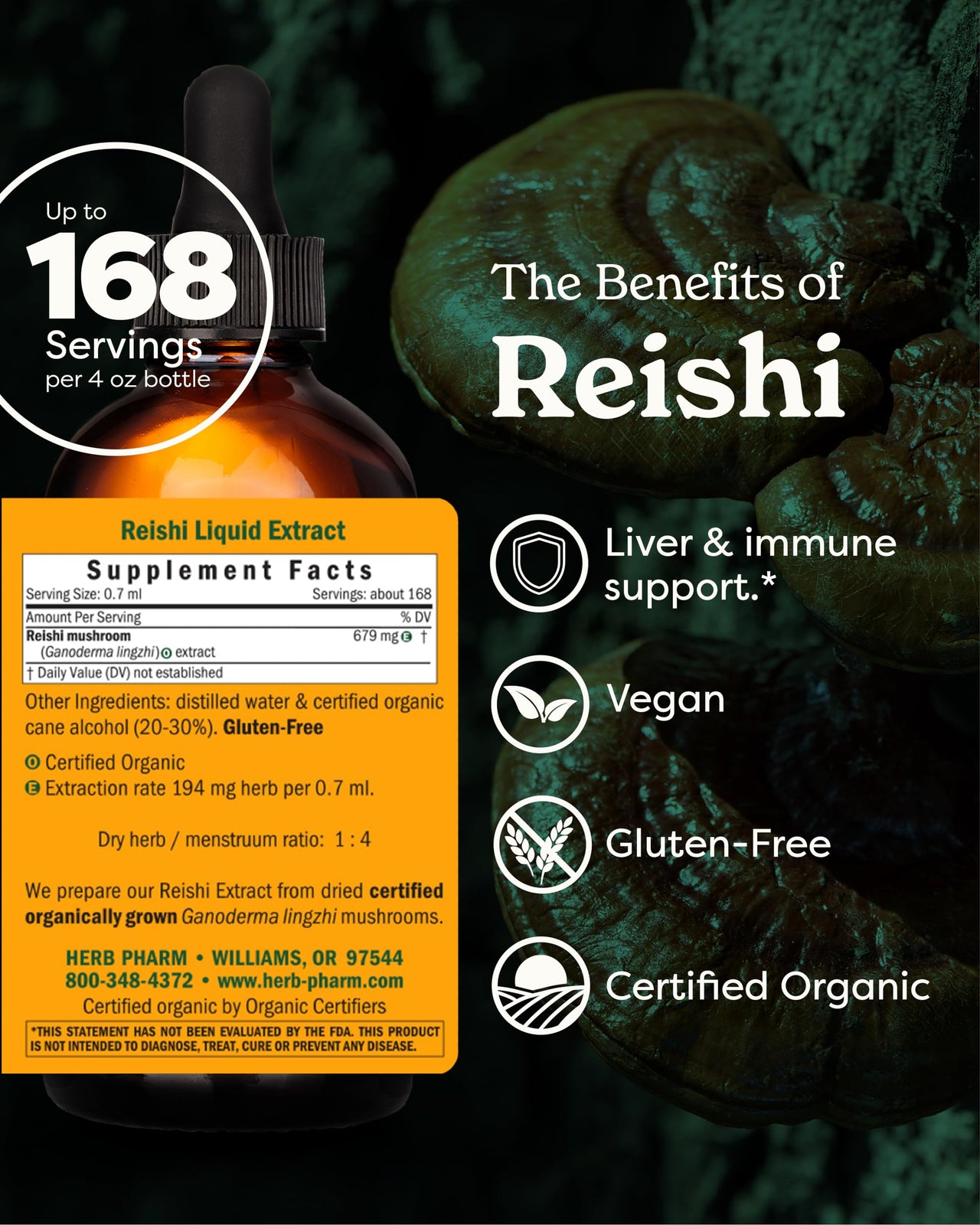 Reishi Mushroom Liquid Extract Drops Immune System Builder, 4 Oz