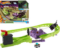 Thumbnail for Hot Wheels Toy Car Track Set, RacerVerse Minecraft Playset & Die-Cast Diamond Armor Steve in Minecart Vehicle, Launch & Race to Defeat Ender Dragon