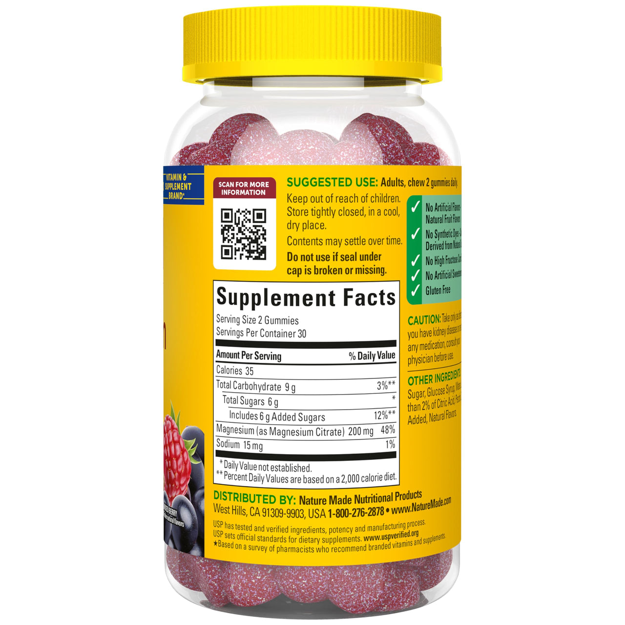 Nature Made High Absorption Magnesium Citrate 200 mg per serving, Magnesium Supplement for Muscle, Nerve, Bone and Heart Support, 60 Magnesium Gummies, 30 Day Supply
