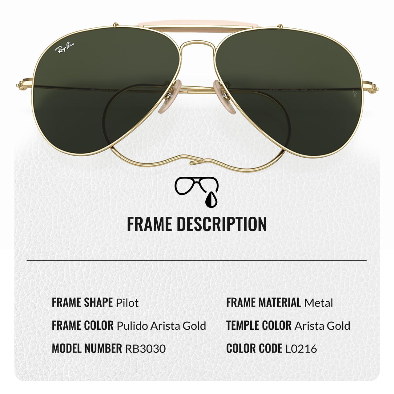 Ray-Ban RB3030 OUTDOORSMAN Pilot Shaped Non-Polarized Sunglasses for Men & Women – Includes Official RAYBAN Eyewear Kit – Ideal Formal & Casual Wear Sunglasses – G-15 Green Lens
