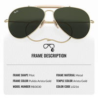 Thumbnail for Ray-Ban RB3030 OUTDOORSMAN Pilot Shaped Non-Polarized Sunglasses for Men & Women – Includes Official RAYBAN Eyewear Kit – Ideal Formal & Casual Wear Sunglasses – G-15 Green Lens