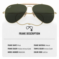 Thumbnail for Ray-Ban RB3030 Outdoorsman Aviator Pilot Shape Sunglasses for Men and Women- Timeless Classic Sun Glasses with Modern Elegance - Premium UV Protection - Designer Men's and Women's Sunglasses