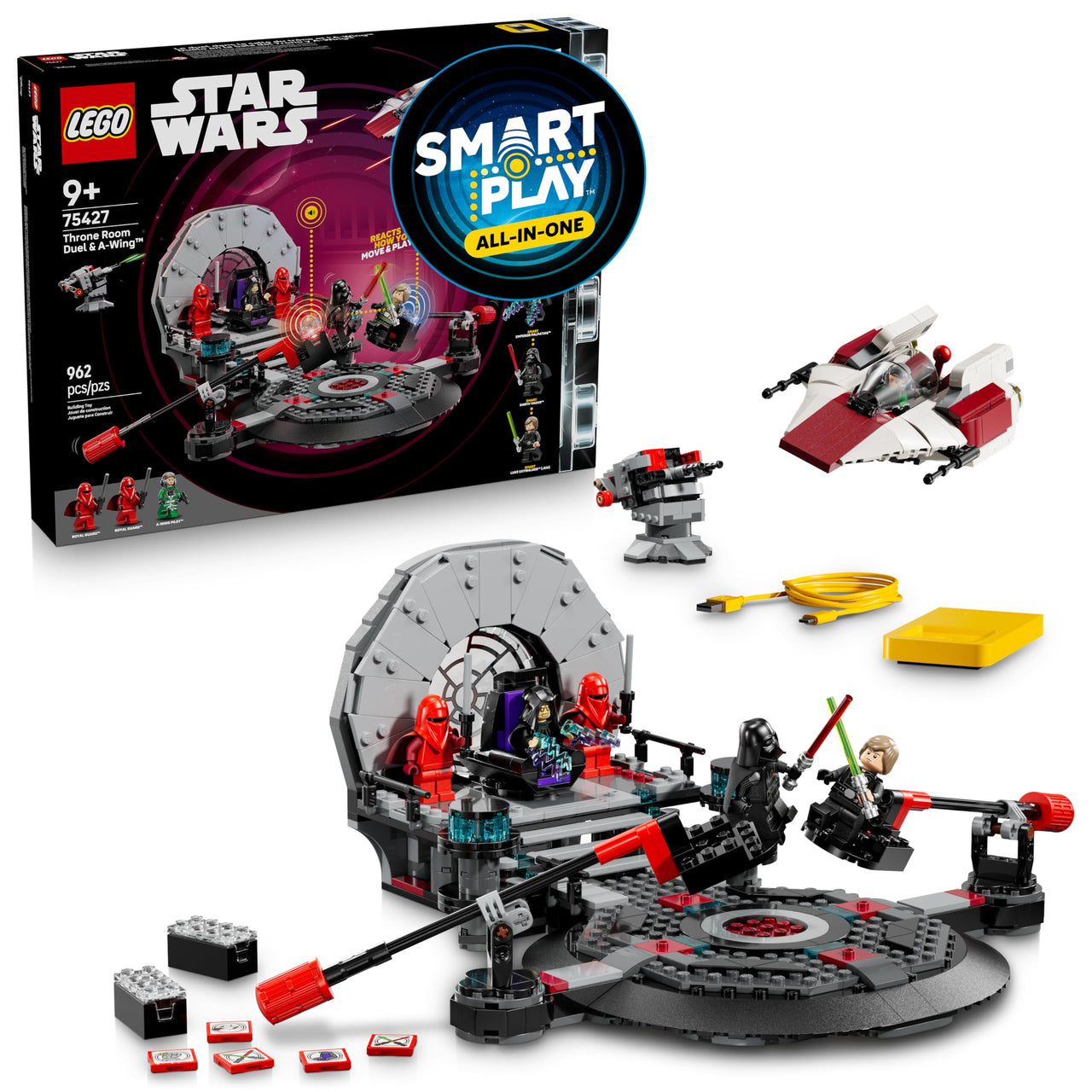 LEGO Star Wars SMART Play: Throne Room Duel & A-Wing Interactive Building Toy - All-in-One Set - Reacts to How You Move and Play with a SMART Brick - Gift for Boys, Girls and Kids Ages 9+ - 75427