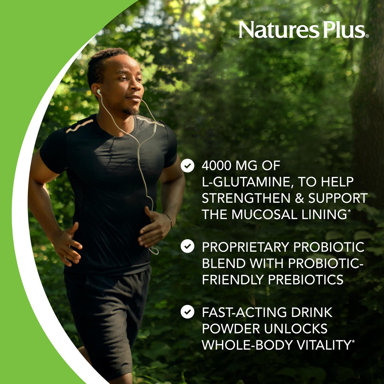 NaturesPlus GI Natural Total Digestive Wellness - 0.38 lbs Powder - Fast-Acting Drink Mix with Probiotics, Prebiotics, L-Glutamine & Enzymes - Vegetarian, Gluten Free - 30 Servings