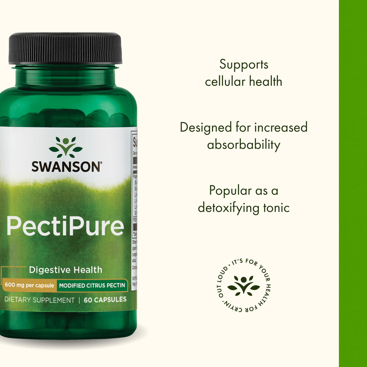 Swanson PectiPure Modified Citrus Pectin - Dietary Fiber for Cellular Health & Digestive Support* - Minimum of 82% Galacturonic Acid - Non-GMO - 60 Capsules
