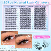 Thumbnail for Lash Clusters Wispy Eyelash Clusters Natural CC-Curly Cluster Lashes zanlufly Wispy Individual Lashes 180Pcs Eyelash Extension 10 12 14MM DIY Lash Extension