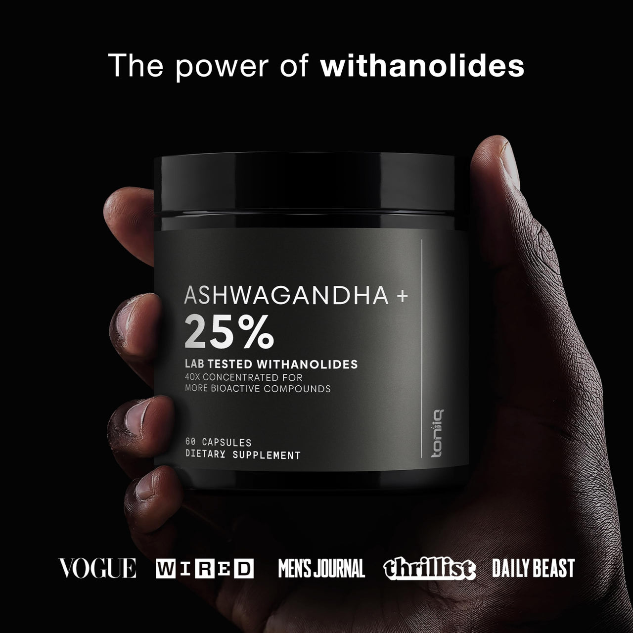 Toniiq Ashwagandha - Ultra High Potency 40:1 Extract with 25% Withanolides - Wild Harvested in India - Highly Concentrated & Third-Party Lab Tested - 60 Capsules