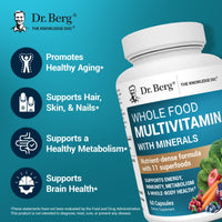Thumbnail for Dr. Berg Whole Food Multivitamin with Minerals - Daily Multivitamin for Men and Women - Includes Premium Whole Food Fruits and Vegetable Blend with Folate, Alpha-lipoic Acid and More - 60 Capsules