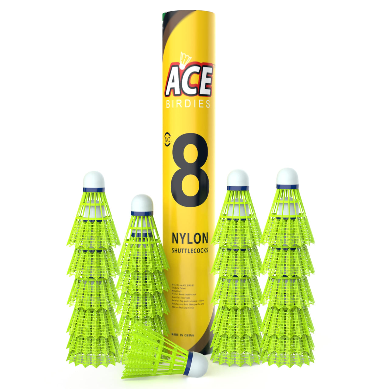 Ace Badminton Birdies, Badminton shuttlecocks, 12 Pcs Set shuttlecocks for Badminton Outdoor, Birdie Balls Nylon Feather with Strong Cork Head, Sturdy and Well-Balanced.