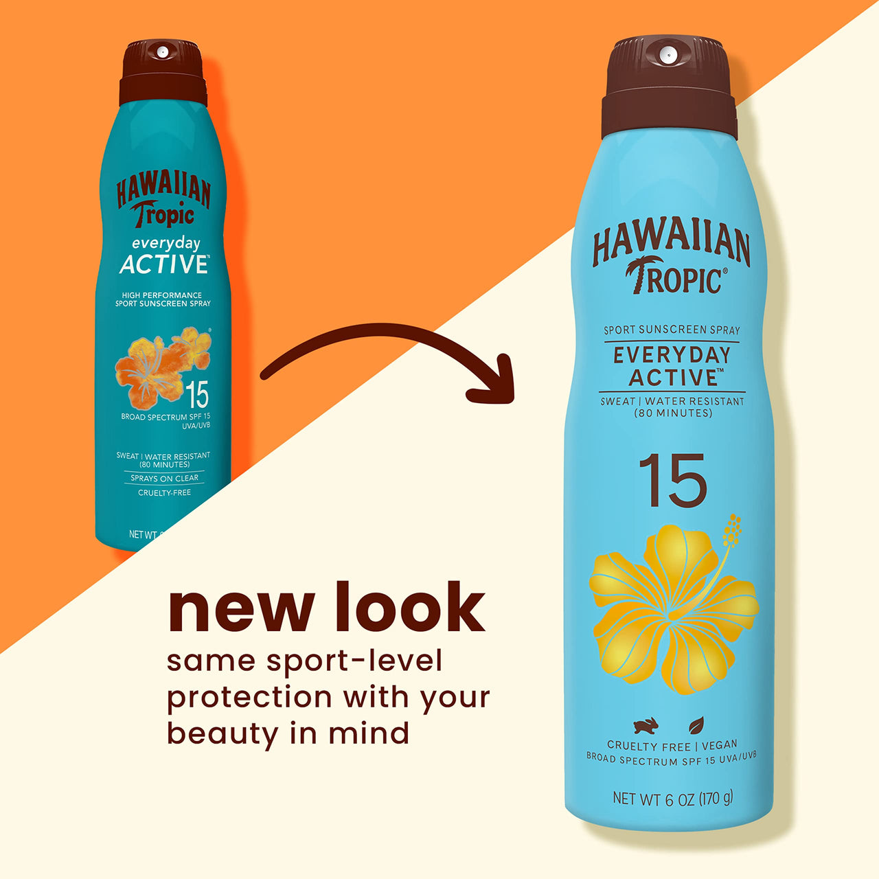 Hawaiian Tropic Everyday Active Clear Spray Sunscreen SPF 15, 6oz | Hawaiian Tropic Sunscreen SPF 15, Sunblock, Oxybenzone Free Sunscreen, Spray On Sunscreen, Body Sunscreen Spray, 6oz (Pack of 2)