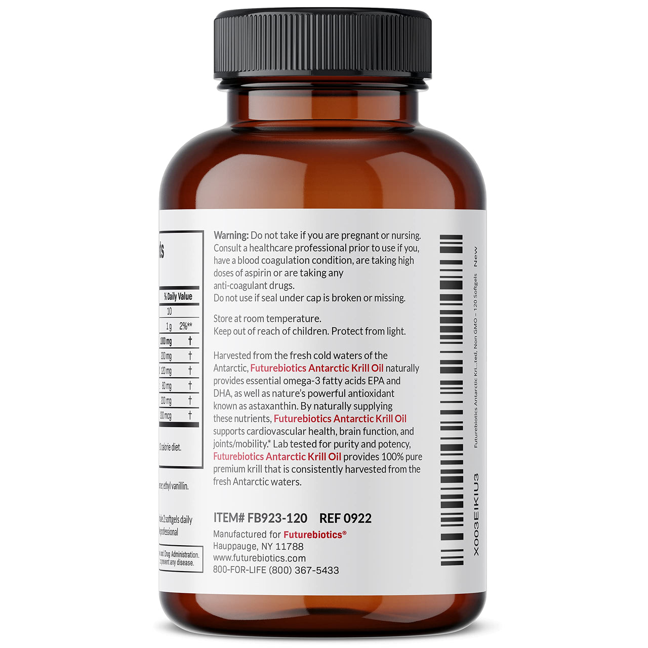Futurebiotics Antarctic Krill Oil 1000mg with Omega-3s EPA, DHA, Astaxanthin and Phospholipids - Premium Krill Oil Heavy Metal Tested, Non GMO – 120 Softgels (60 Servings)