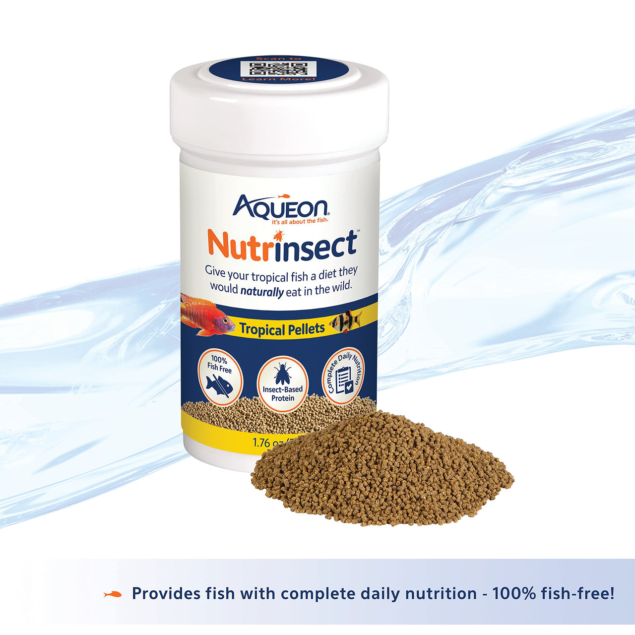 Aqueon Nutrinsect Fish-Free Fish Food, Tropical Pellets, 1.76 oz