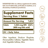 Thumbnail for Solgar Folate 1,333 mcg DFE, 100 Tablets - 800 mcg Bio-Active Metafolin - Heart Health - Non-GMO, Vegan, Gluten Free, Dairy Free, Kosher - 100 Servings