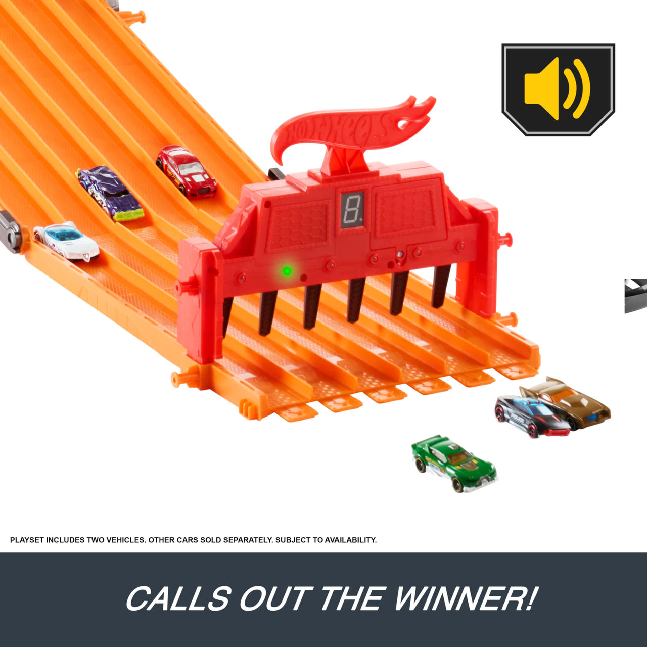 Hot Wheels Toy Car Playset with Lights, Sounds & 6 1:64 Scale Vehicles, Super 6-Lane Raceway, 8-foot Track that Rolls Up for Storage (Amazon Exclusive)