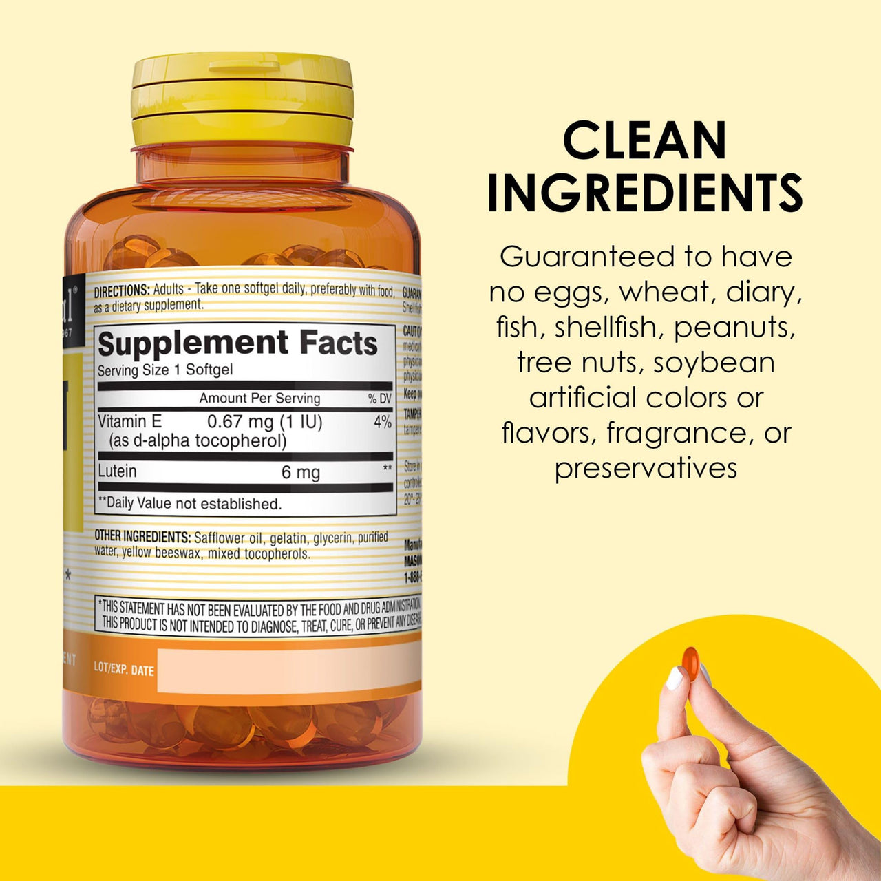 Mason Natural Lutein 6 mg with Vitamin E, 2 Month Supply, Healthy Vision & Eye Function, Supports Normal Eye Health