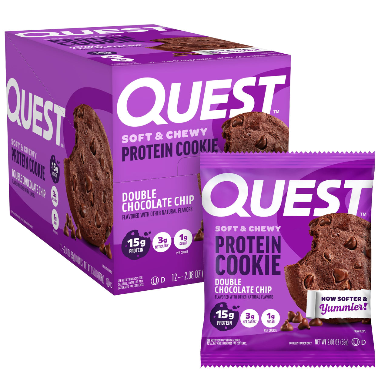 Quest Soft & Chewy Protein Cookie - Double Chocolate Chip (12 Cookies)
