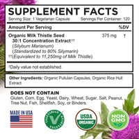 Thumbnail for FarmHaven USDA Organic Milk Thistle Capsules |30X Concentrated Seed Extract & 80% Silymarin Standardized - Supports Liver Function and Overall Health | Non-GMO | 120 Veggie Capsules