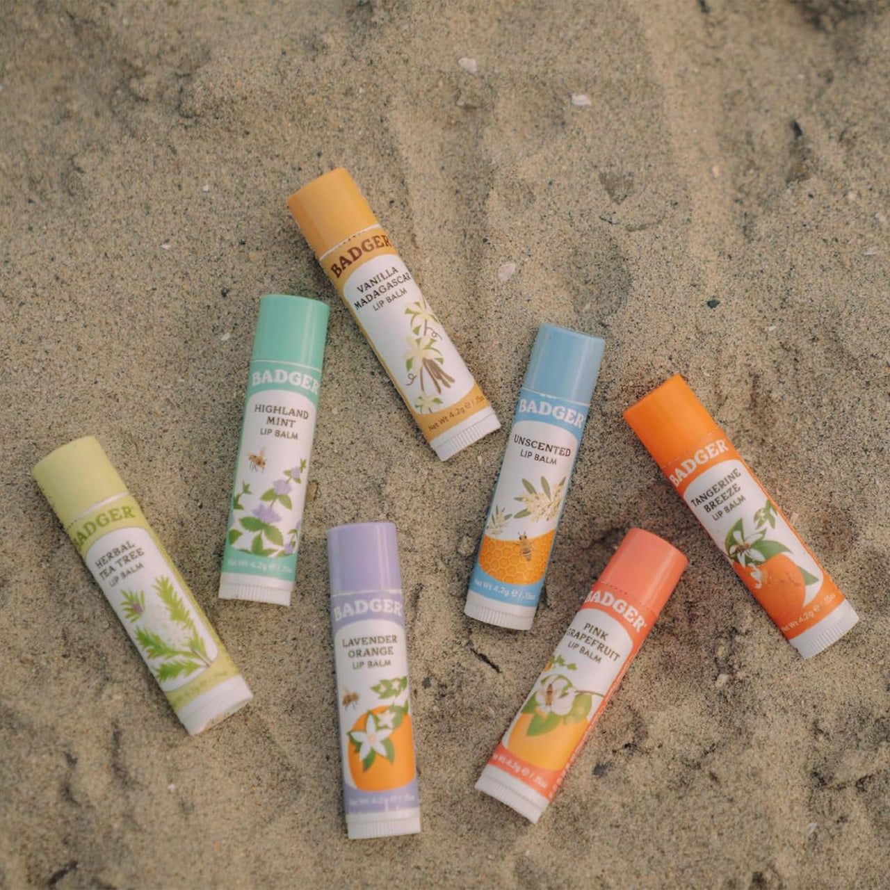 Badger Highland Mint Classic Lip Balm, 100% Organic Balm Long Lasting Lip Moisturizer w/Light Silky Texture, Refreshing, Invigorating & Soothing Mint Lip Balm, 4 Pack