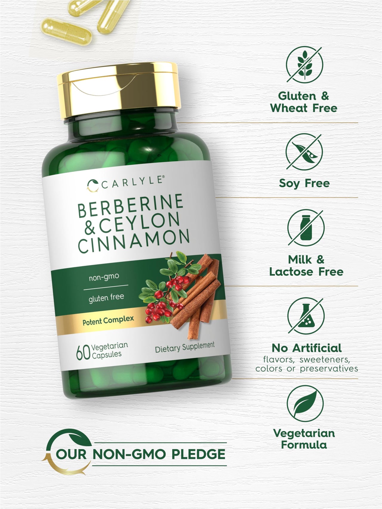 Carlyle Berberine with Ceylon Cinnamon | 60 Capsules | Vegetarian, Non-GMO, Gluten Free