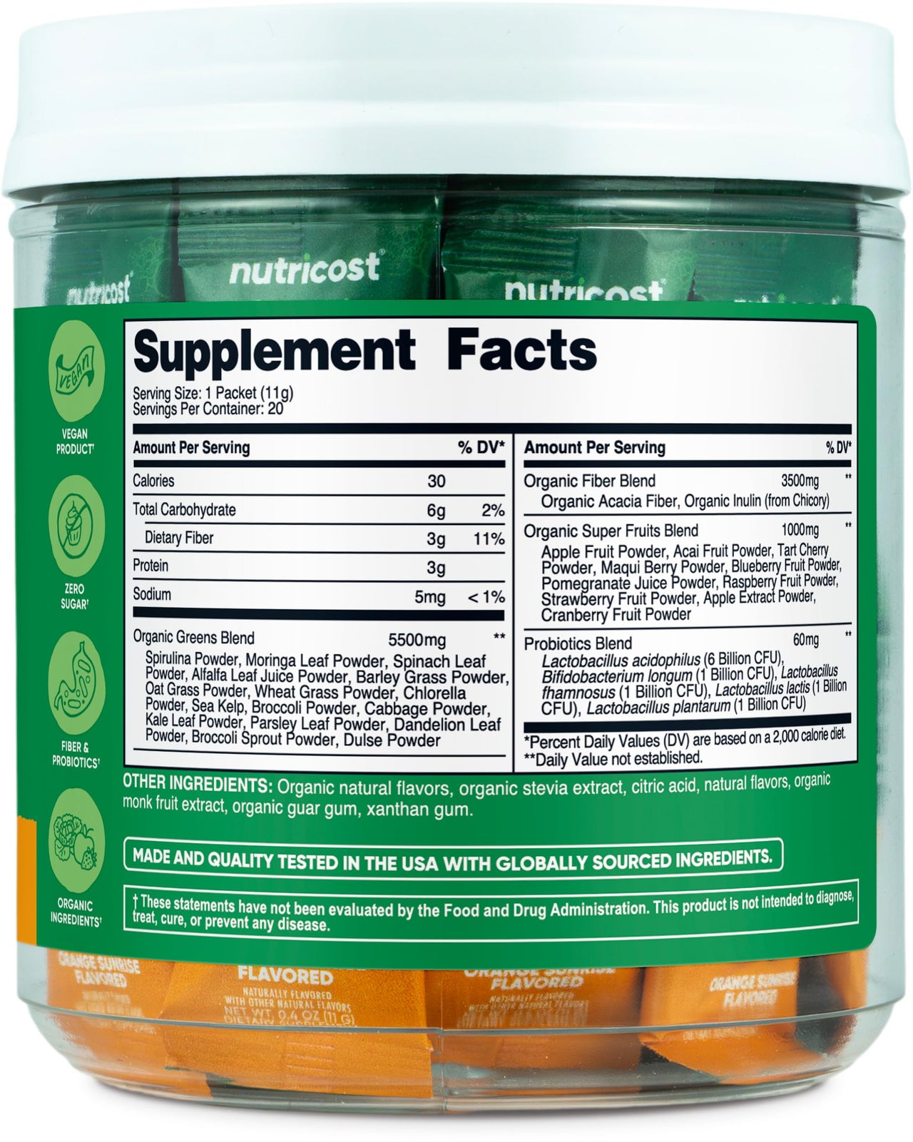 Nutricost Organic Super Greens (Orange Sunrise Flavored) 20 Stickpacks - Gluten-Free, Non-GMO