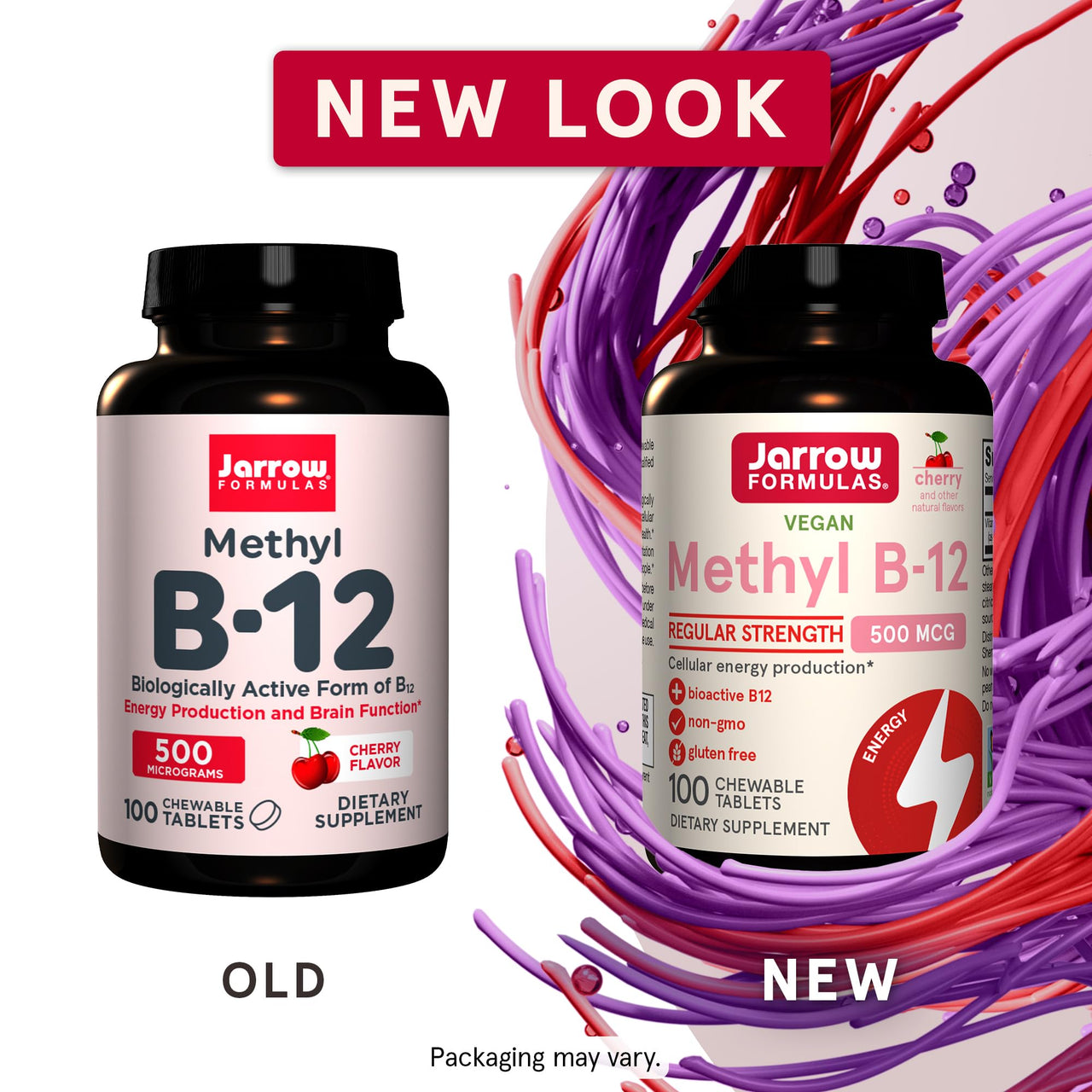 Jarrow Formulas® Methyl B-12 Tablets, 500 mg, Dietary Supplement for Cellular Energy Production and Brain Health Support, 100 Cherry Flavor Chewable Tablets, 100 Day Supply