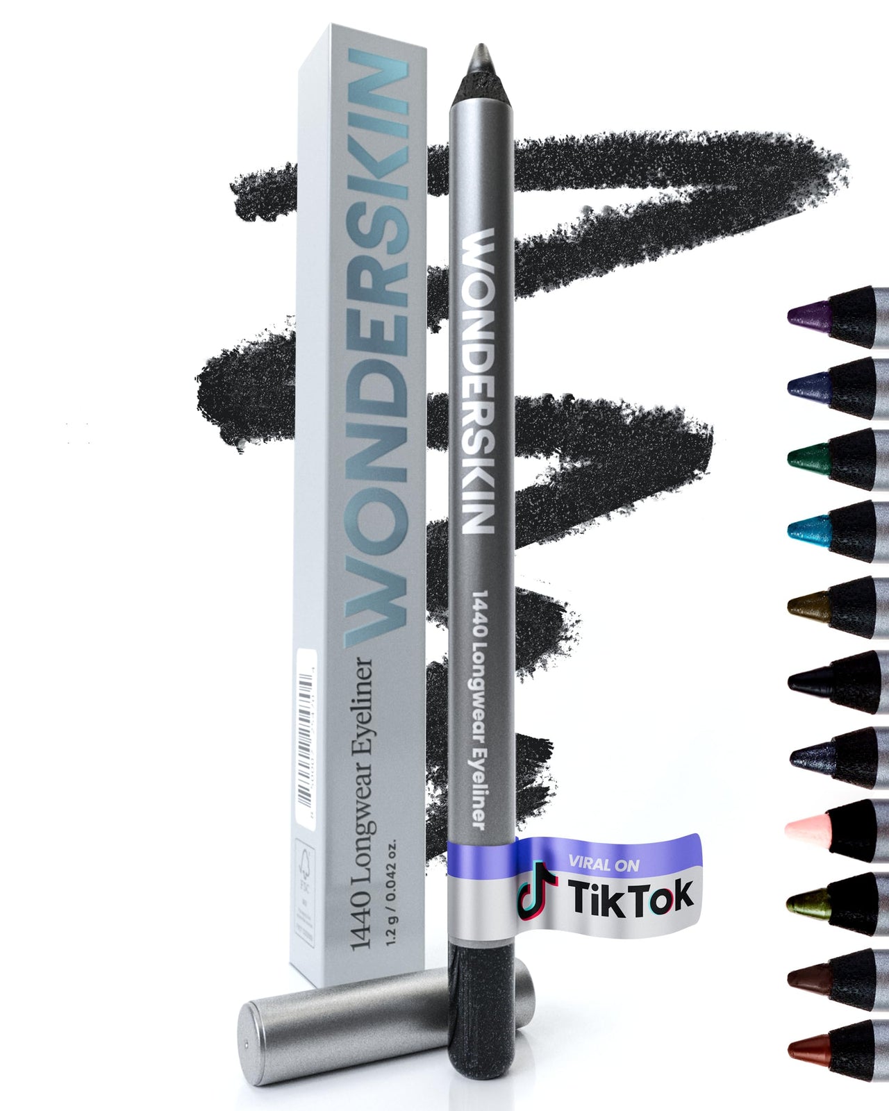Wonderskin Eyeliner Pencil, 1440 Longwear Black Glitter Eyeliner Pencil - Waterproof, Sharpenable & Smudge Proof (Black Truffle)
