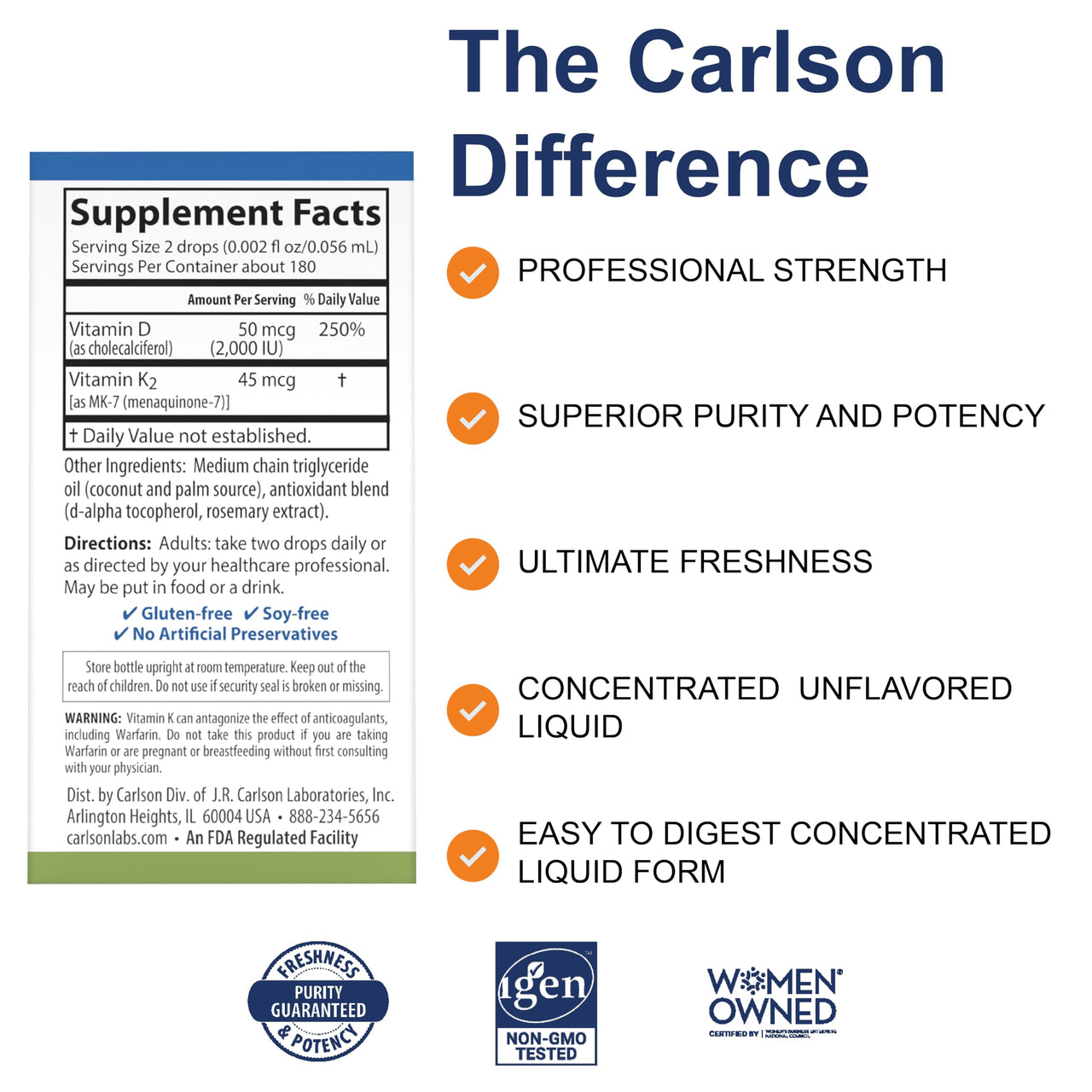 Carlson Super Daily D3 + K2, 50 mcg D3 + 45 mcg MK-7, Heart & Bone Health, 360 Liquid Drops, 10.16 ml