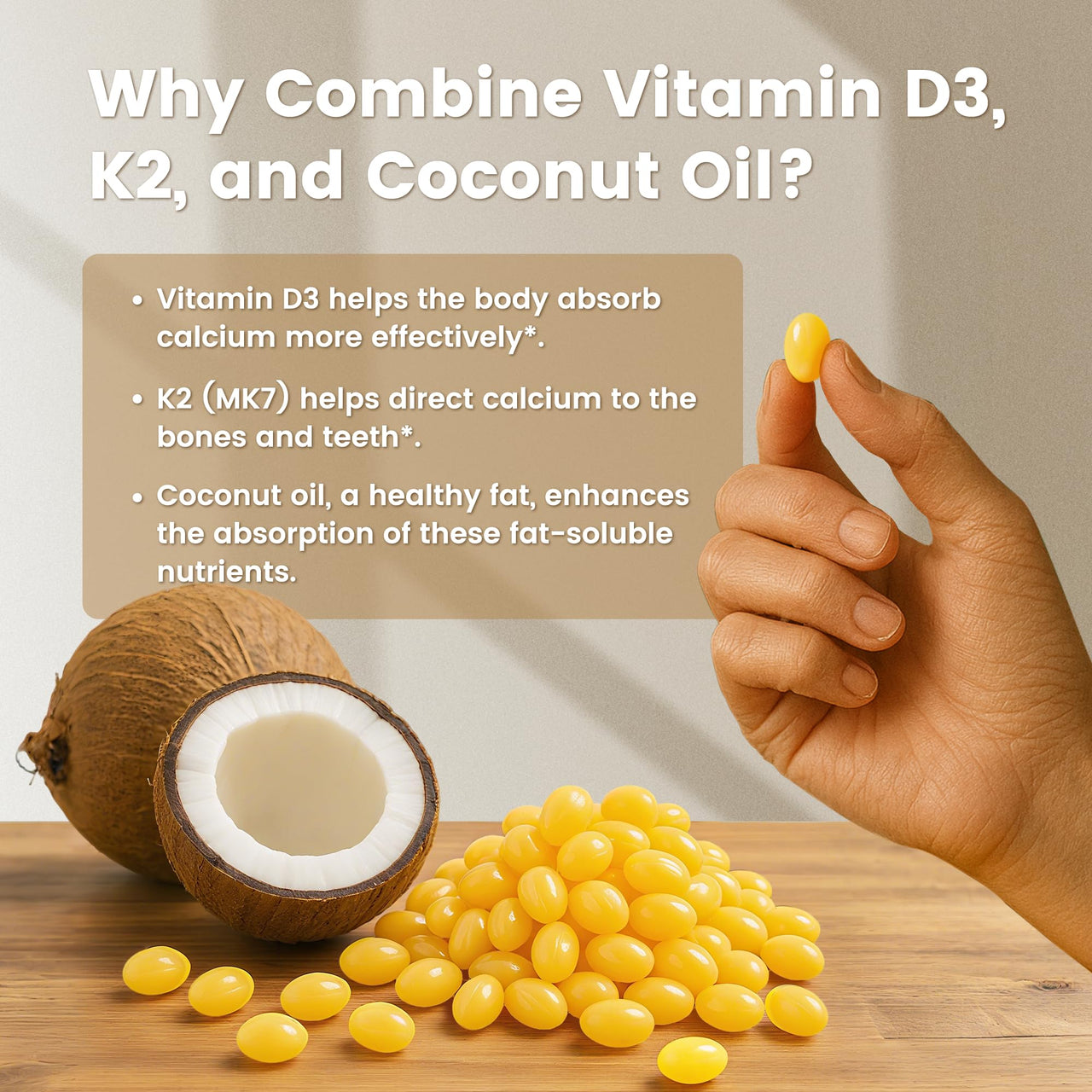 VEV Corefeel Vitamin D3 K2 10,000 IU, 200 mcg MK-7, 300 Coconut Oil Softgels, 2 in 1 Vitamins Supplement D & K (Include MK7), Easy to Swallow, Supports Calcium Absorption, Bone Health