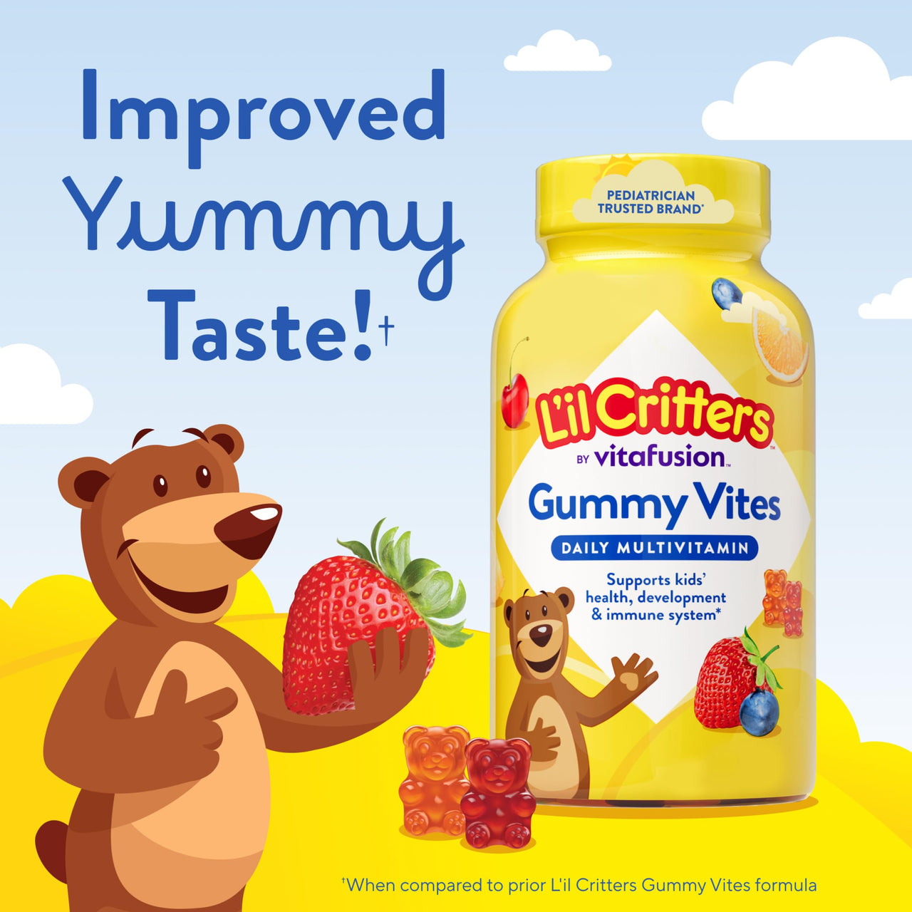 Lâ€™il Critters Gummy Vites Daily Gummy Multivitamin for Kids, Vitamin C, D3 for Immune Support Cherry, Strawberry, Orange, Pineapple and Blueberry Flavors, 70 Count Gummies