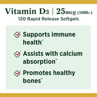 Thumbnail for Nature's Bounty Vitamin D3 1000 100 mg Soft Gels, 120 Count