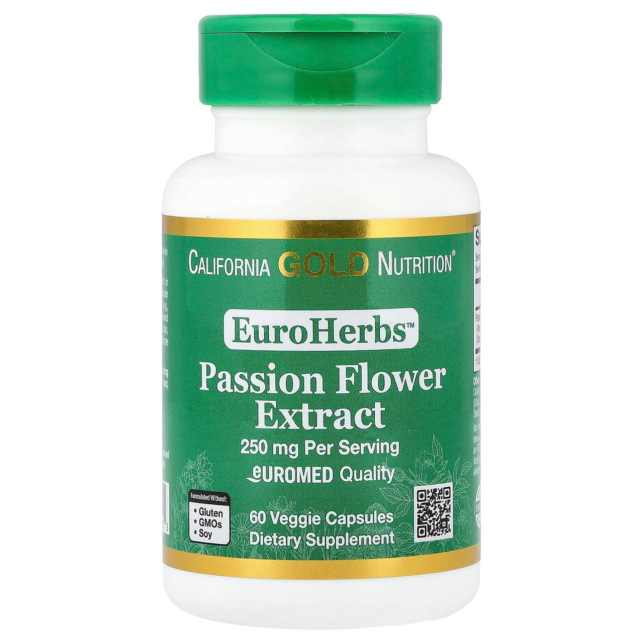 California Gold Nutrition EuroHerbs™, Passion Flower Extract, Euromed Quality, 250 mg, 60 Veggie Capsules