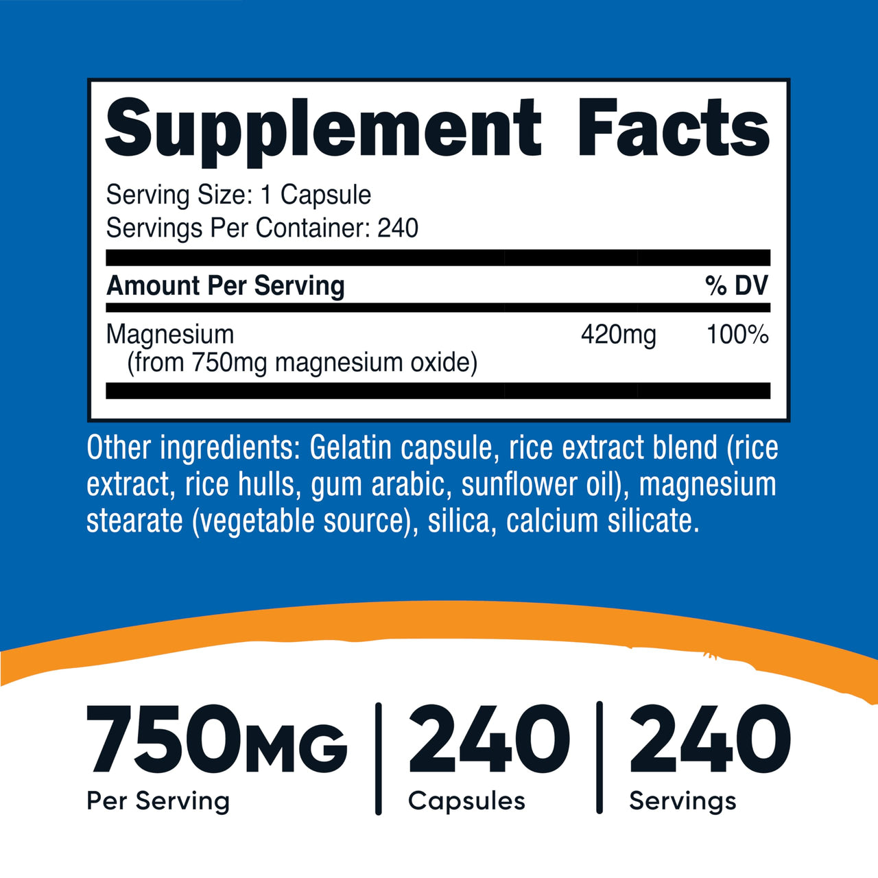 Nutricost Magnesium Oxide 750mg, 240 Capsules - 420mg of Magnesium, Non-GMO, Gluten Free