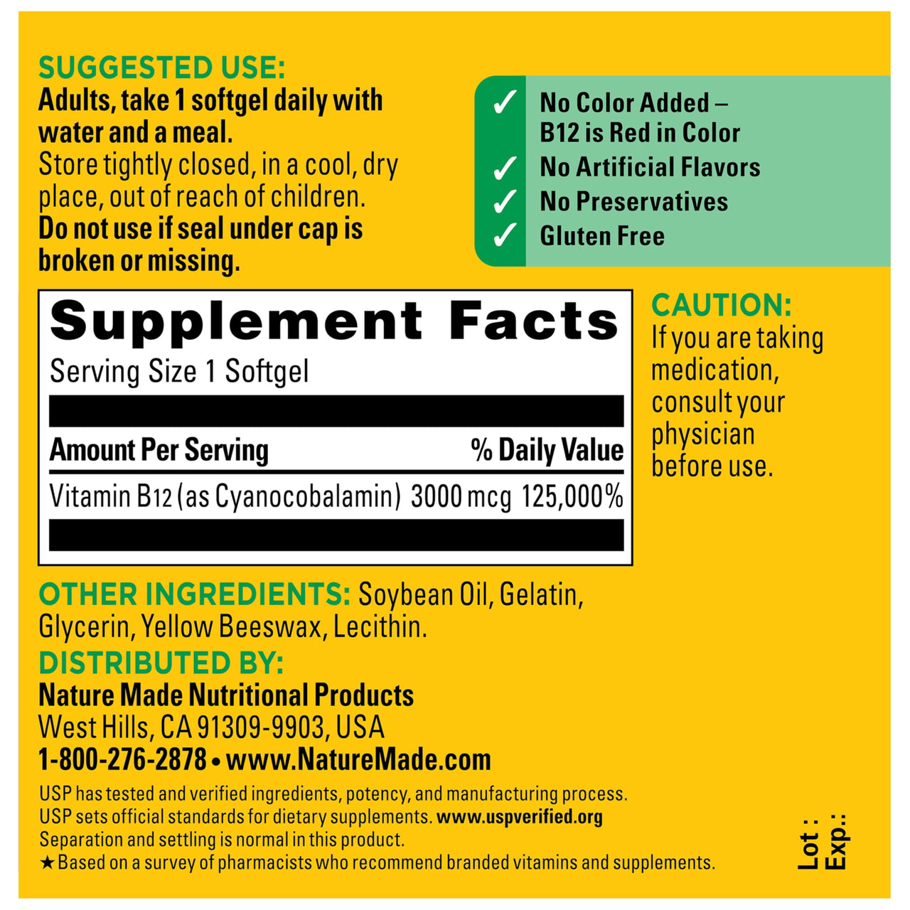 Nature Made Vitamin B12 Extra Strength 3000 mcg, B12 Vitamin Supplement for Energy Metabolism Support, 60 Softgels, 60 Day Supply