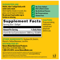 Thumbnail for Nature Made Vitamin B12 Extra Strength 3000 mcg, B12 Vitamin Supplement for Energy Metabolism Support, 60 Softgels, 60 Day Supply