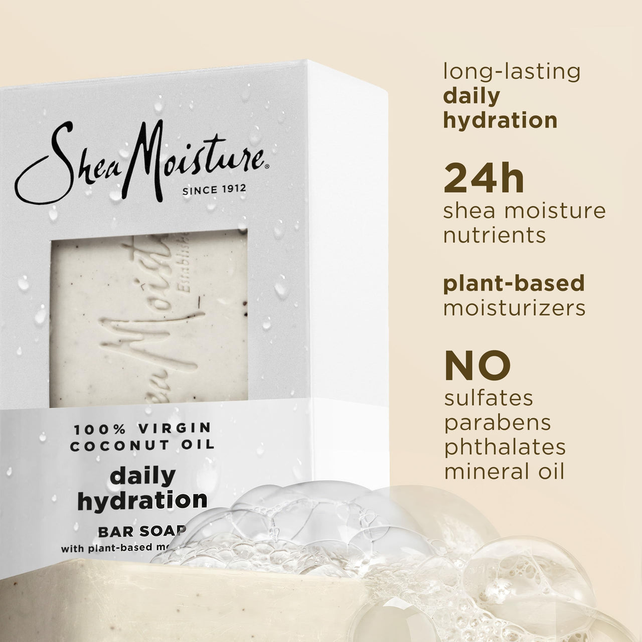 Shea Moisture Bar Soap, Daily Hydration 12-Pack – 24H Moisturizing Body Soap for Dry Skin with 100% Virgin Coconut Oil, 8 Oz Ea