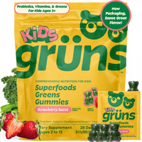 Thumbnail for Gruns Multivitamin for Kids, Super Greens Gummies, Superfood Gummy Bears with 20+ Vitamins & Minerals, Spirulina, Chlorella, Alfalfa, Prebiotics Fiber for Digestive Health, Adaptogens Supplement, 28ct