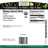 Thumbnail for Frontier Co-op Organic Sheep Sorrel Powder, 1lb Bulk Bag - Natural Herbal Powder with Sharp, Tangy Flavor for Herbal Teas and Essiac Blends, Kosher