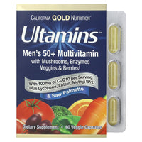 Thumbnail for California Gold Nutrition Ultamins Men's 50+ Multivitamin with CoQ10, Mushrooms, Enzymes, Veggies & Berries, 60 Veggie Capsules