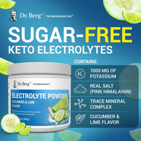 Thumbnail for Dr. Berg Zero Sugar Hydration Keto Electrolyte Powder - Enhanced w/ 1000 mg of Potassium & Real Pink Himalayan Salt (NOT Table Salt) - Cucumber Lime Flavor Hydration Drink Mix Supplement - 50 Servings