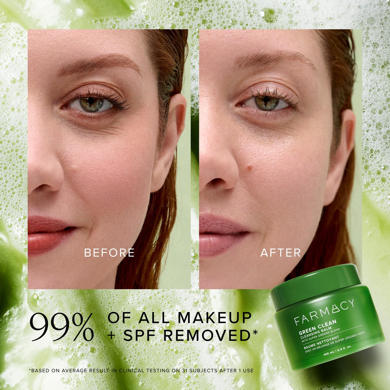 Farmacy Makeup Remover Cleansing Balm - Green Clean Waterproof Makeup Remover Balm + Oil Cleanser for Face - Gently Removes Make Up + SPF while Hydrating Skin (200ml)