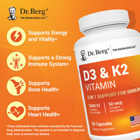Thumbnail for Dr. Berg Vitamin D3 & K2 5,000 IU + MK-7 – 60 Capsules – Immune, Bone & Heart Support* Supplement w/Magnesium, Zinc, B6 – 4X Lab-Tested – No Fillers – Non-GMO, cGMP, Formulated in USA