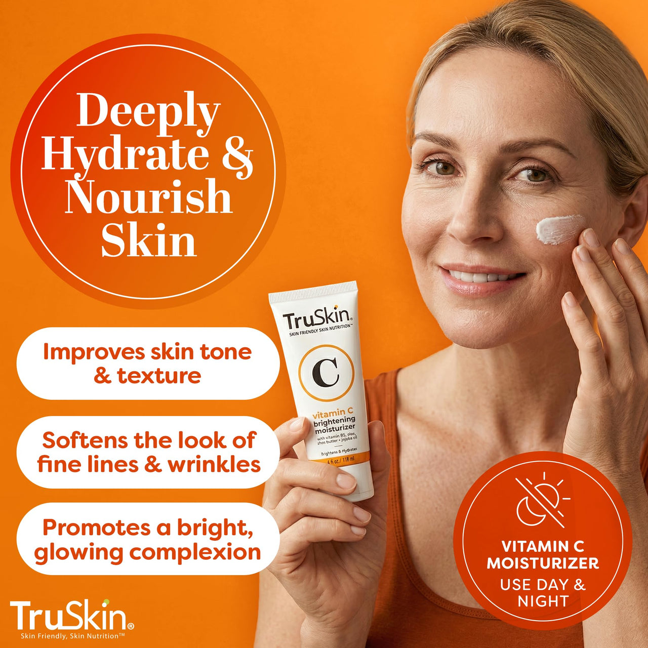 TruSkin Vitamin C Face Cream - Brightening & Hydrating Daily Moisturizer with Vitamin E, B5, Jojoba Oil & Green Tea - Smooth, Radiant-Looking Skin, 2 Fl Oz
