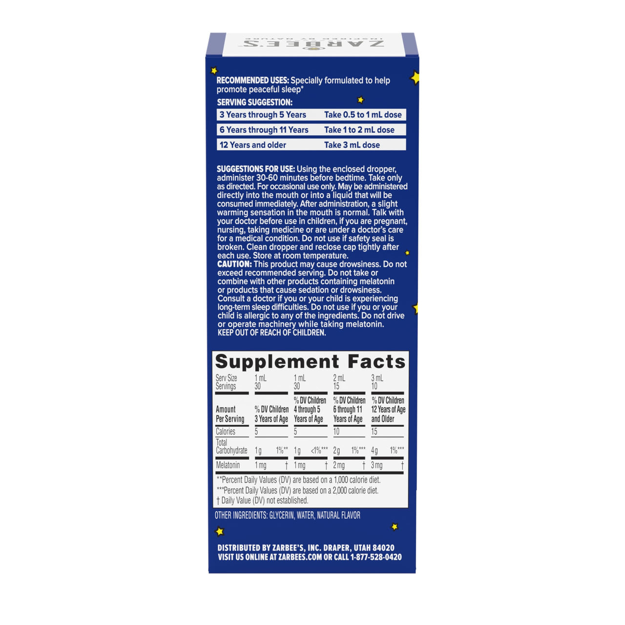 Zarbee's Kids Melatonin Sleep Supplement Liquid, 1mg Melatonin, Drug-Free & Effective, Easy to Take Natural Berry Flavor for Kids Ages 3 and Up, 1 Fl Oz Bottle
