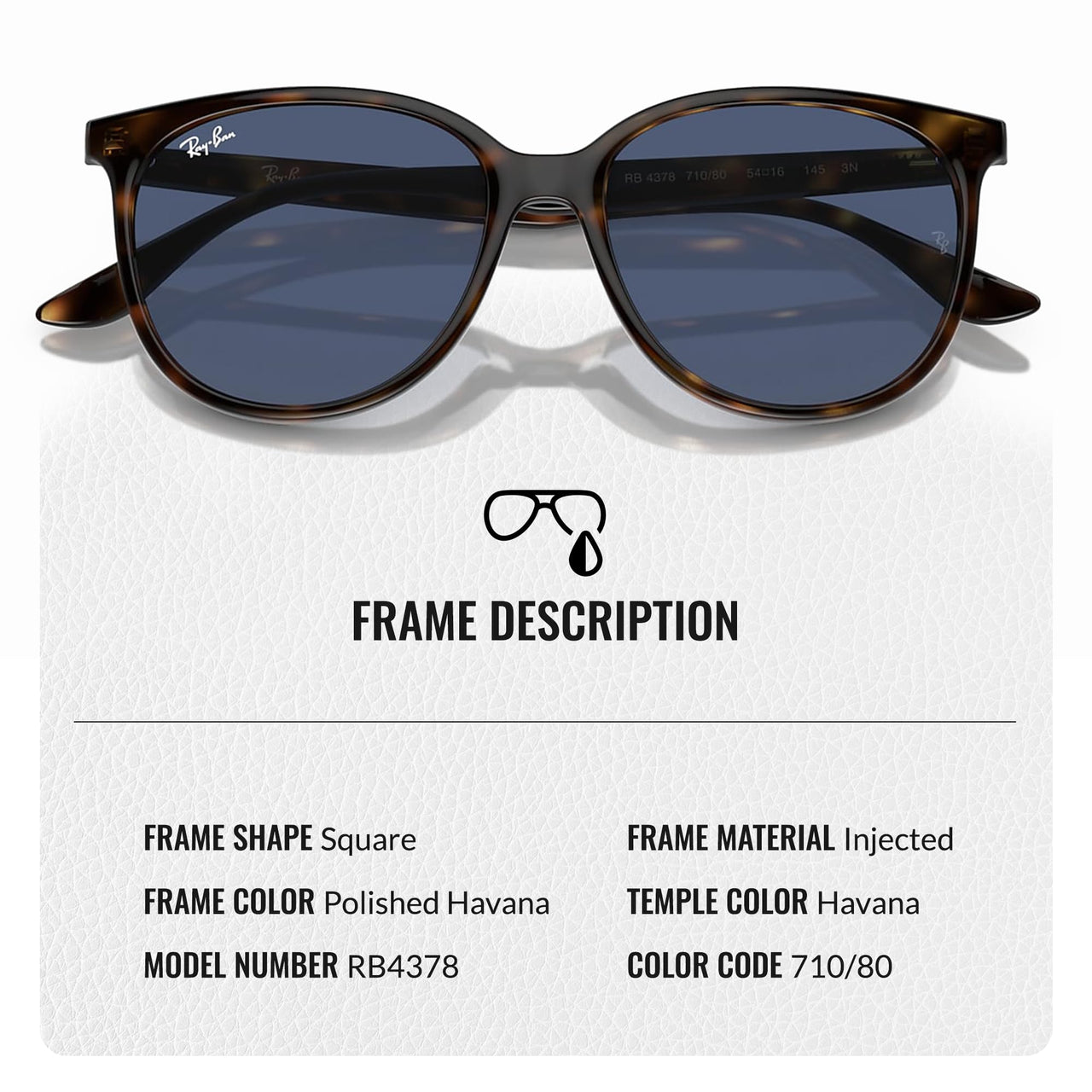 Ray-Ban RB4378 Square Shaped Non-Polarized Sunglasses for Women – Includes Official RAYBAN Eyewear Kit – Ideal Formal & Casual Wear Sunglasses – Dark Blue Lens